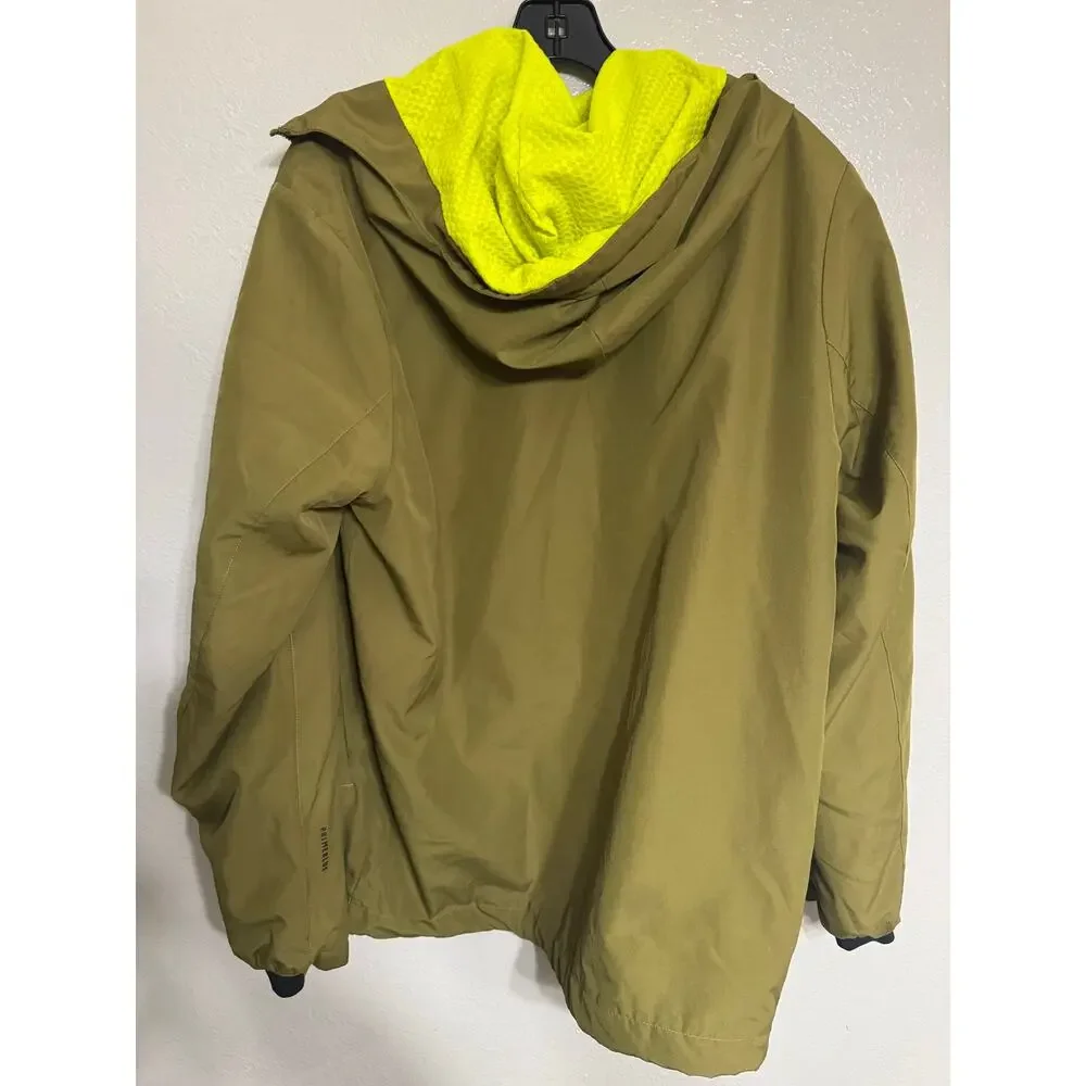 Adidas Primeblue Running Jacket Women’s M Olive Green Neon Yellow Hooded FullZip